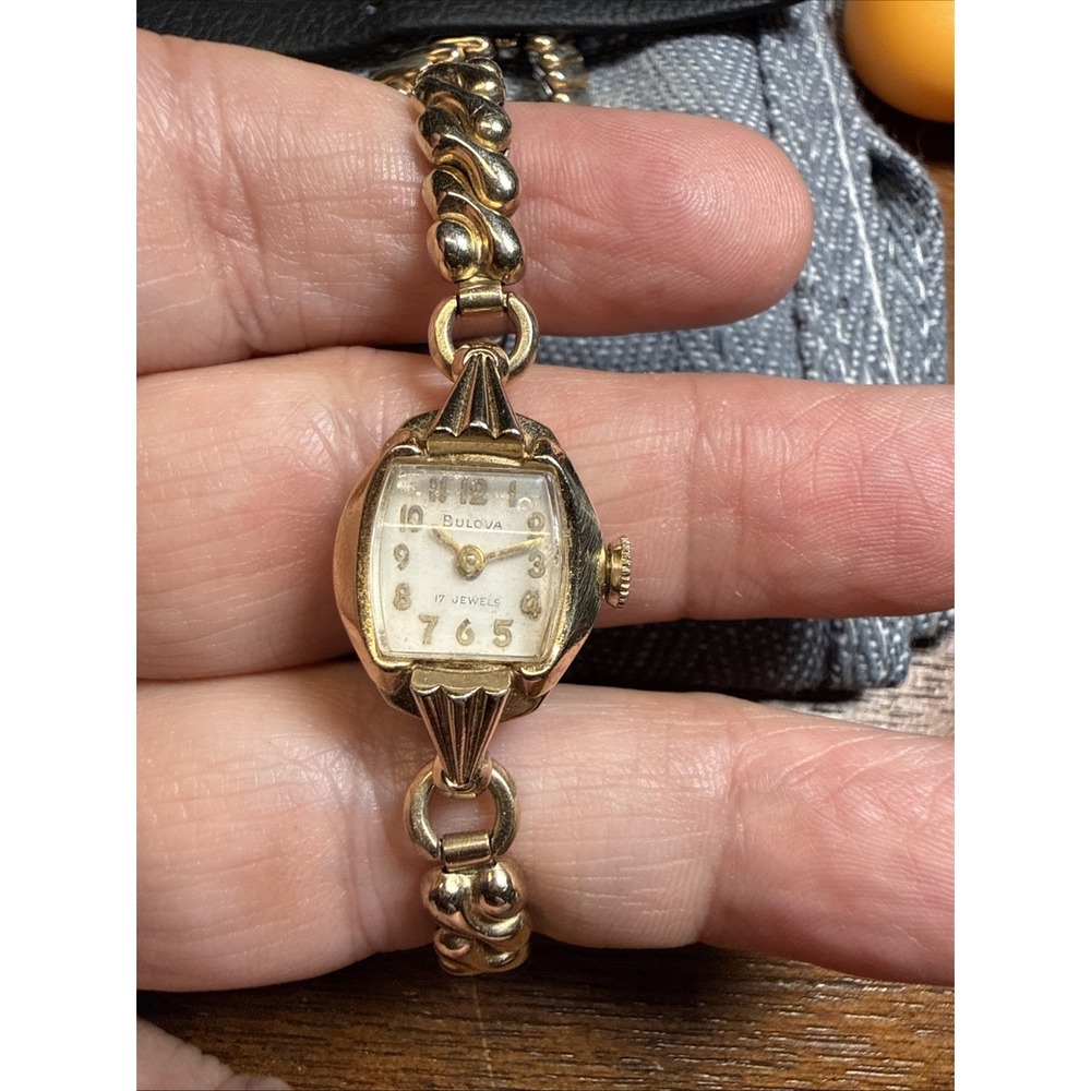 Vintage BULOVA Windup Womens Watch 10K RGP 17 Jewels Mechanical WORKS Swiss 16mm
